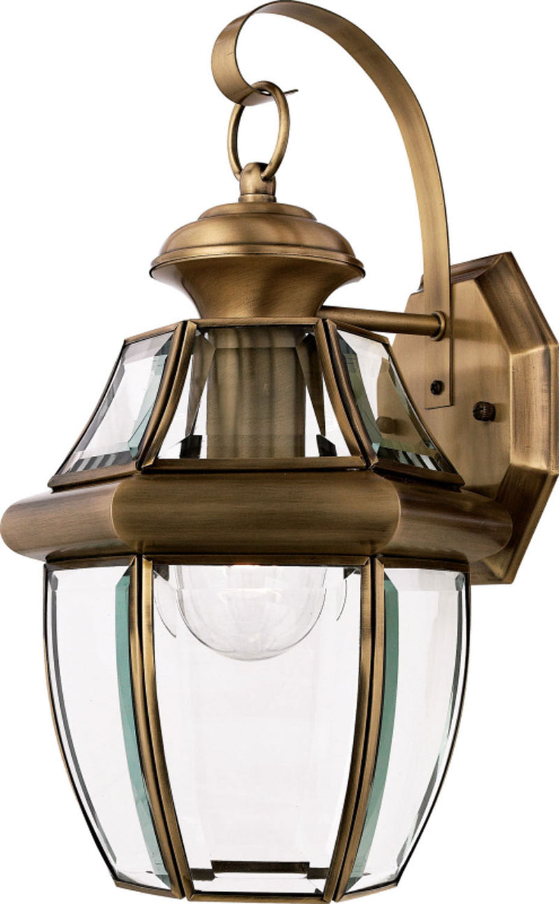 Quoizel NY8316A Newbury One Light Outdoor Wall Lantern, Antique Brass Main Image.jpg