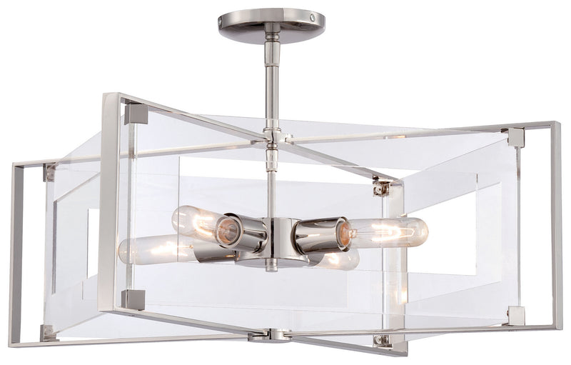 George Kovacs P1403-613 Crystal Clear Four Light Convertible Semi Flush / Pendant, Polished Nickel Main Image.jpg