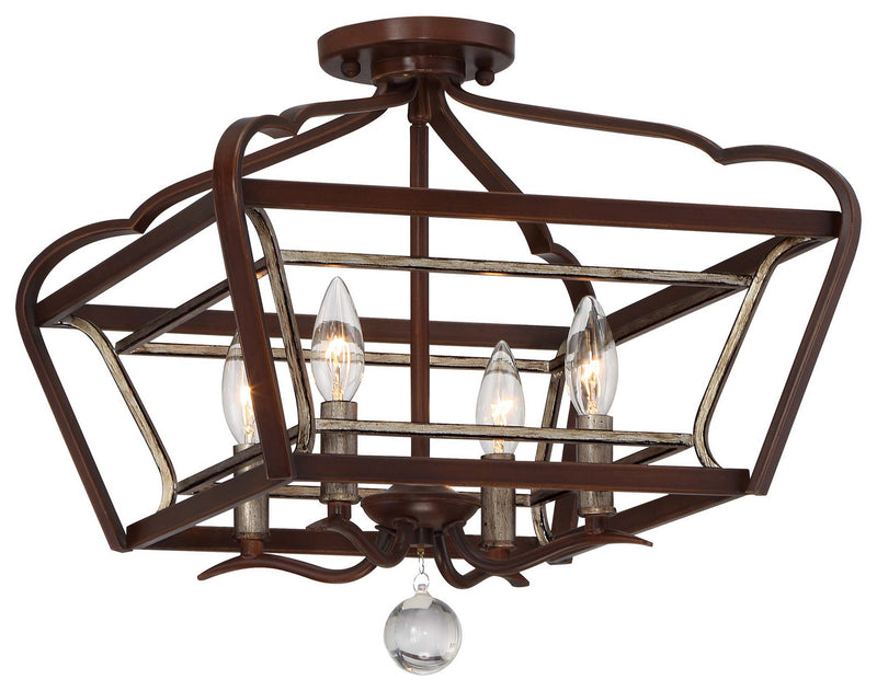 Minka-Lavery 4347-593 Astrapia Four Light Semi Flush Mount, Dark Rubbed Sienna With Aged Silver Main Image.jpg