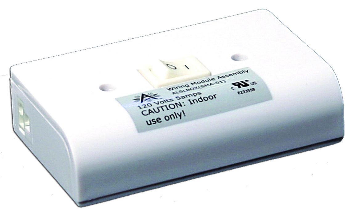 American Lighting ALSLBOX-WH-B Puck Slim Line Hardwire Box Two Molex Outlets On/Off Switch Main Image.jpg
