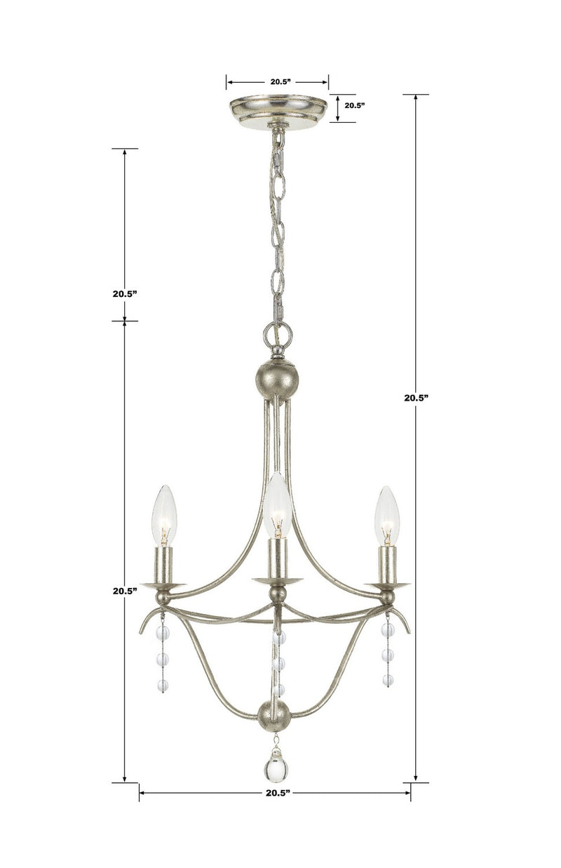 Crystorama 433-SA Metro Three Light Mini Chandelier Antique Silver Alternate Image 2.jpg