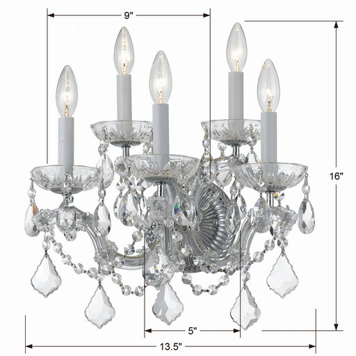 Crystorama 4404-CH-CL-MWP Maria Theresa Five Light Wall Sconce Polished Chrome Alternate Image.jpg