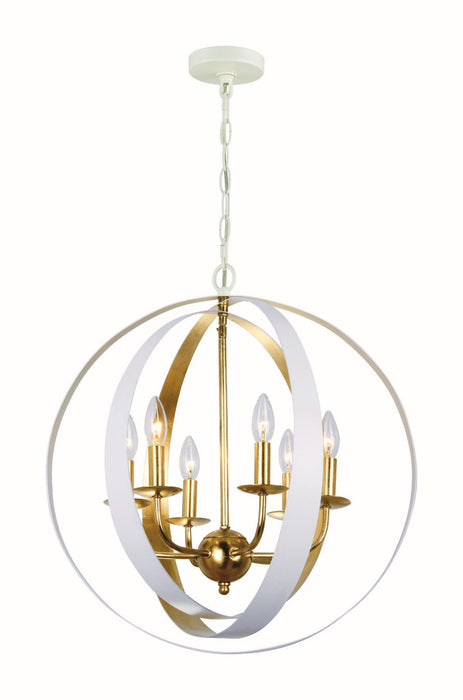 Crystorama 585-MT-GA Luna Six Light Chandelier Matte White / Antique Gold Main Image.jpg