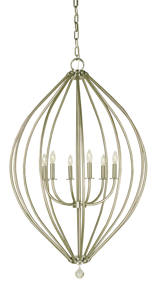 Framburg 4346 BN Dewdrop Six Light Foyer Chandelier, Brushed Nickel Main Image.jpg