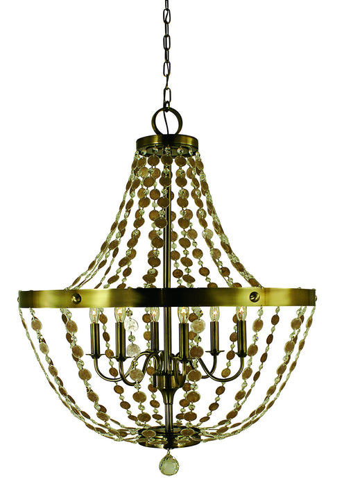 Framburg 4486 AB Naomi Six Light Foyer Chandelier, Antique Brass Main Image.jpg