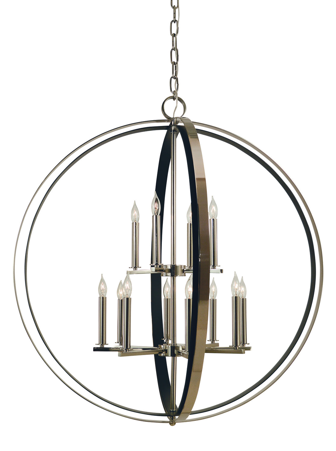 Framburg 4658 PN/MBLACK Constellation 12 Light Foyer Chandelier, Polished Nickel with Matte Black Main Image.jpg