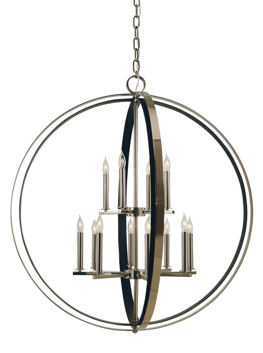 Framburg 4658 PN/MBLACK Constellation 12 Light Foyer Chandelier, Polished Nickel with Matte Black Main Image.jpg