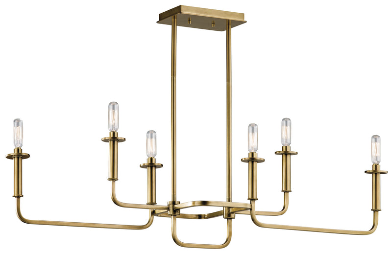 Kichler 43362NBR Six Light Linear Chandelier, Natural Brass