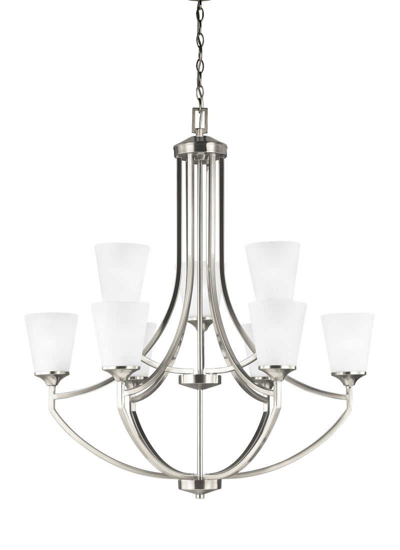 Generation Lighting 3124509-962 Hanford Nine Light Chandelier, Brushed Nickel Main Image.jpg