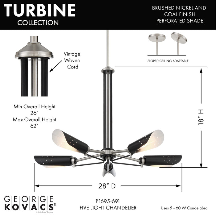 George Kovacs P1695-691 Turbine Five Light Chandelier, Coal With Brushed Nickel Alternate Image 3.jpg