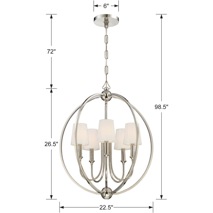 Crystorama 2247-PN Sylvan Five Light Chandelier Polished Nickel Alternate Image 2.jpg