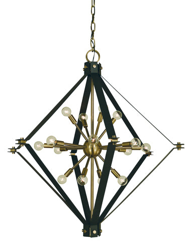 Framburg 4820 AB/MBLACK Axis 16 Light Foyer Chandelier, Antique Brass with Matte Black Main Image.jpg