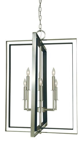 Framburg 4865 BN/MBLACK Symmetry Six Light Chandelier, Brushed Nickel with Matte Black Main Image.jpg