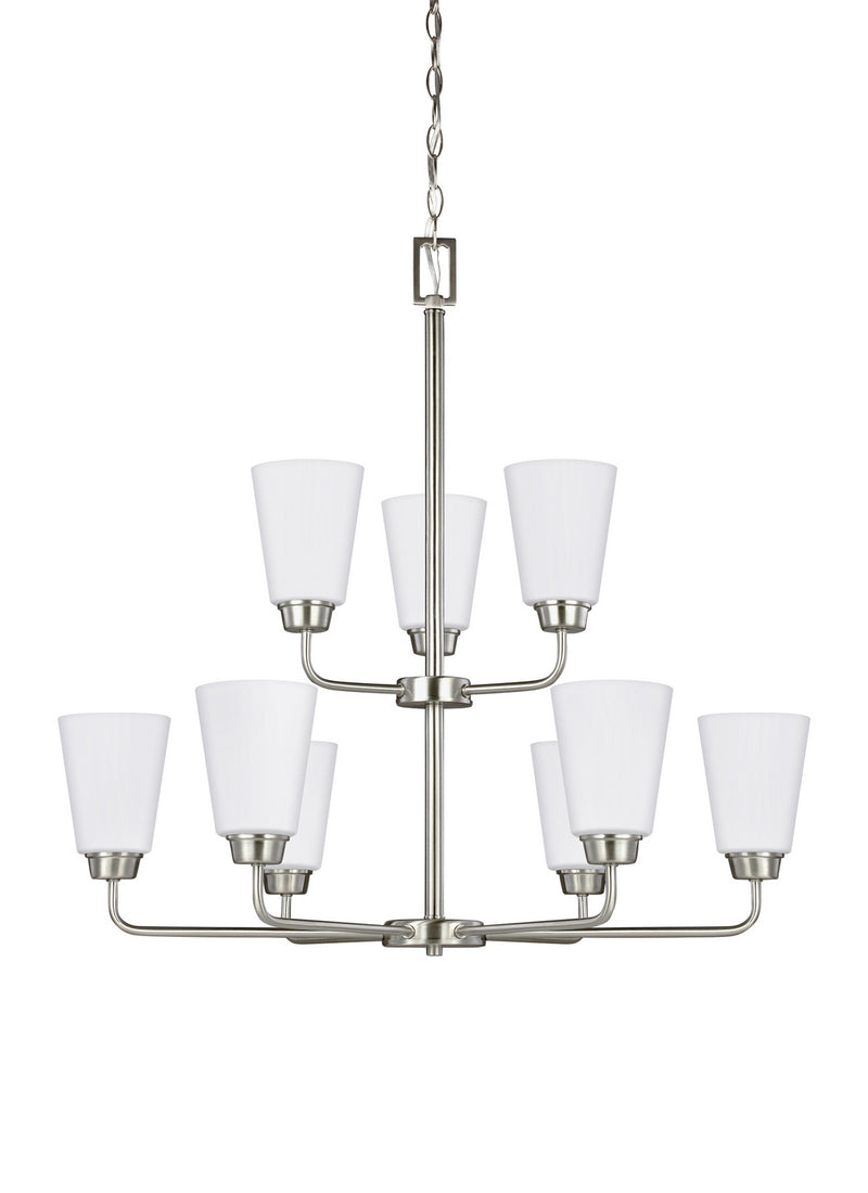 Generation Lighting 3115209-962 Kerrville Nine Light Chandelier, Brushed Nickel Main Image.jpg