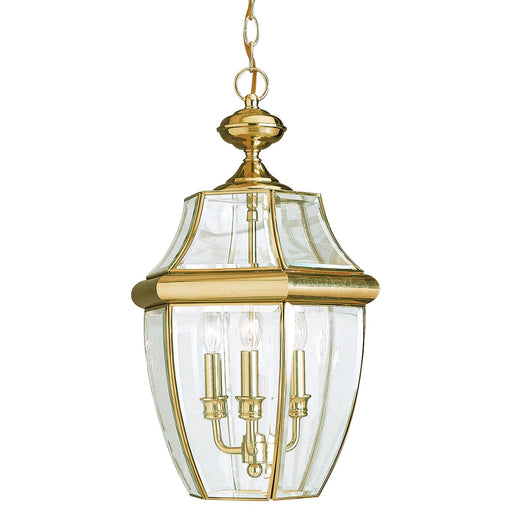 Generation Lighting 6039EN-02 Lancaster Three Light Outdoor Pendant, Polished Brass Main Image.jpg