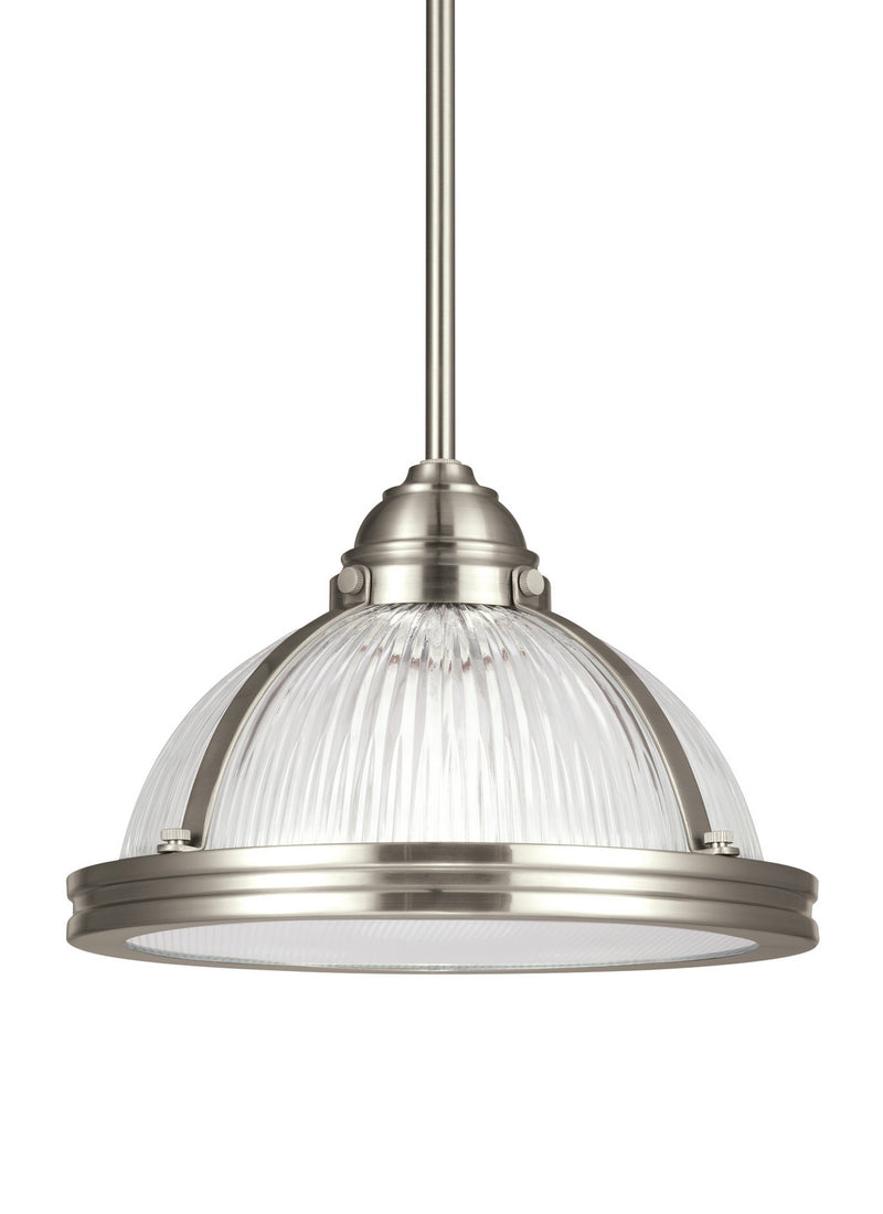 Generation Lighting 65060EN3-962 Pratt Street Prismatic One Light Pendant, Brushed Nickel Main Image.jpg