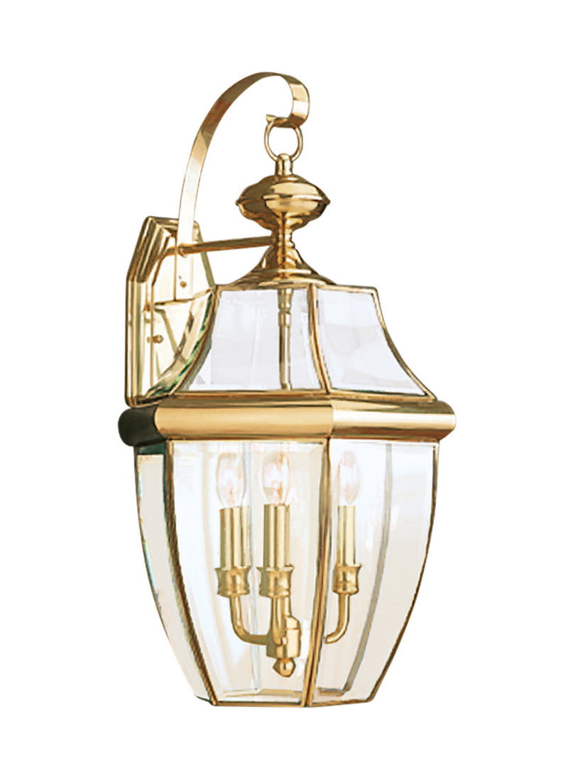 Generation Lighting 8040EN-02 Lancaster Three Light Outdoor Wall Lantern, Polished Brass Main Image.jpg