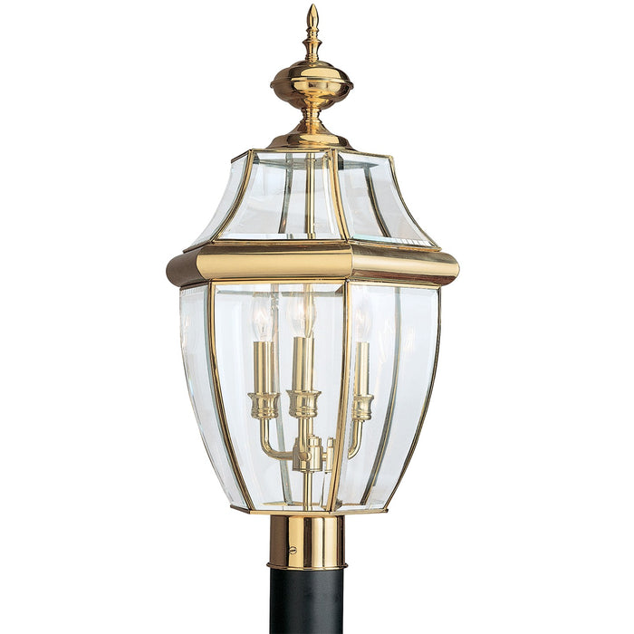 Generation Lighting 8239EN-02 Lancaster Three Light Outdoor Post Lantern, Polished Brass Main Image.jpg