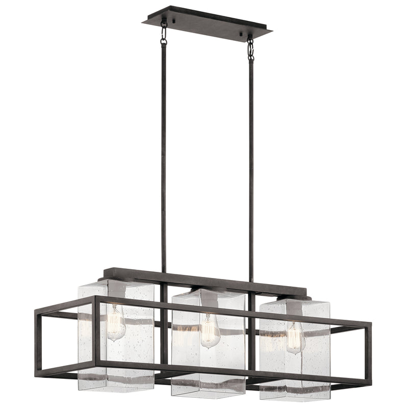 Kichler 49805WZC Three Light Outdoor Linear Chandelier, Weathered Zinc