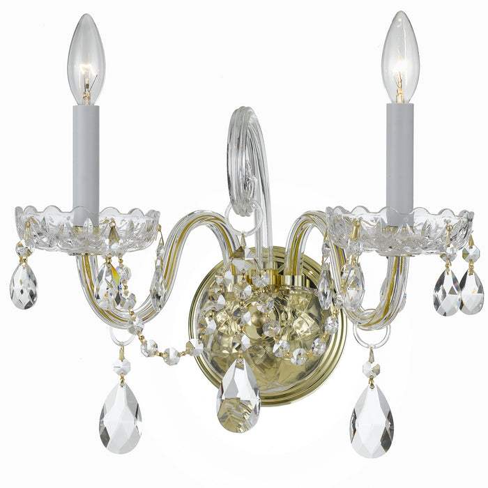Crystorama 1032-PB-CL-SAQ Traditional Crystal Two Light Wall Sconce Polished Brass Main Image.jpg
