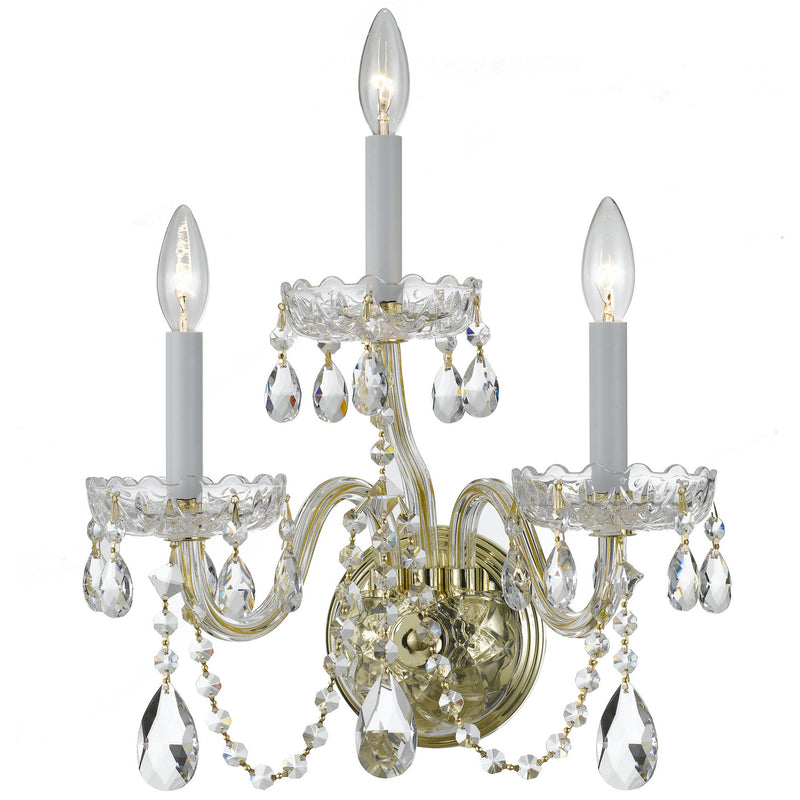 Crystorama 1033-PB-CL-MWP Traditional Crystal Three Light Wall Sconce Polished Brass Main Image.jpg