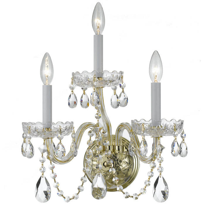 Crystorama 1033-PB-CL-SAQ Traditional Crystal Three Light Wall Sconce Polished Brass Main Image.jpg
