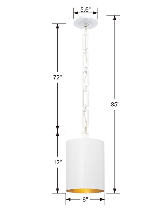 Crystorama 8680-MT-GA Alston One Light Mini Chandelier Matte White / Antique Gold Alternate Image 2.jpg