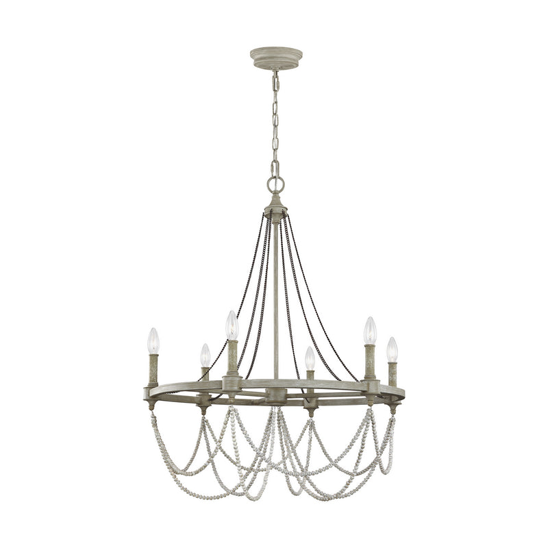 Visual Comfort Studio F3132/6FWO/DWW Beverly Six Light Chandelier, French Washed Oak / Distressed White Wood Main Image.jpg