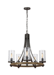 Visual Comfort Studio F3133/5DWK/SGM Angelo Five Light Chandelier, Distressed Weathered Oak / Slate Grey Metal Main Image.jpg