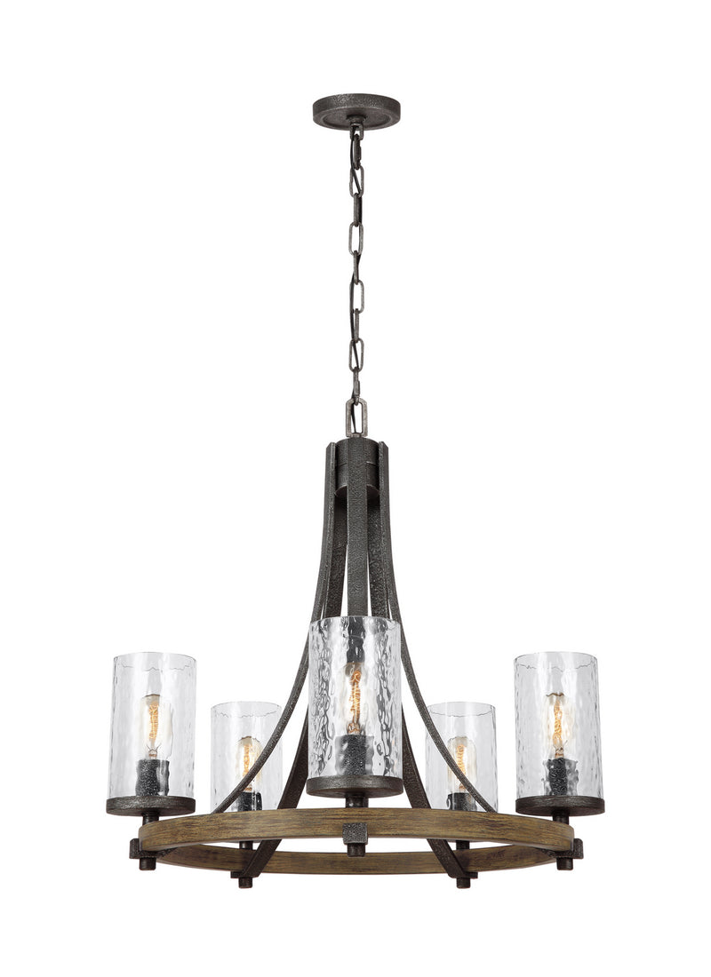 Visual Comfort Studio F3133/5DWK/SGM Angelo Five Light Chandelier, Distressed Weathered Oak / Slate Grey Metal Main Image.jpg