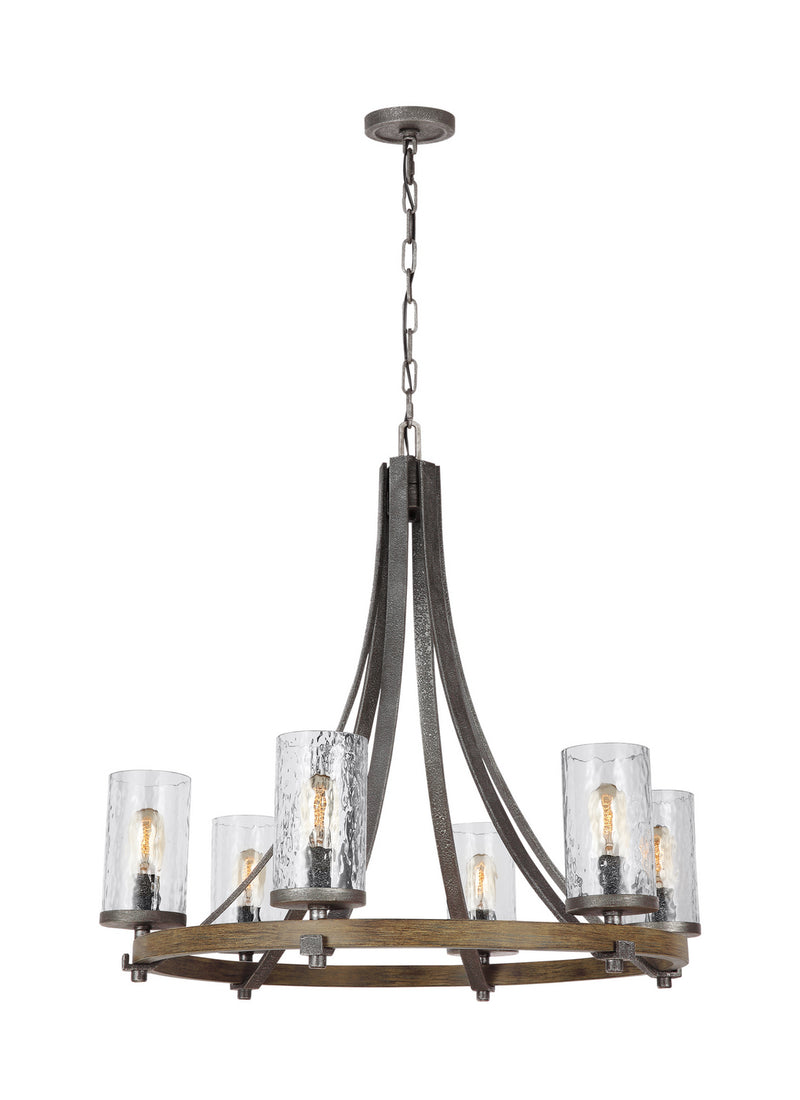 Visual Comfort Studio F3134/6DWK/SGM Angelo Six Light Chandelier, Distressed Weathered Oak / Slate Grey Metal Main Image.jpg