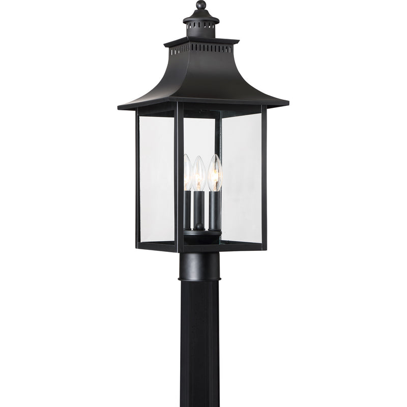 Quoizel CCR9010K Chancellor Three Light Outdoor Post Lantern, Mystic Black Main Image.jpg