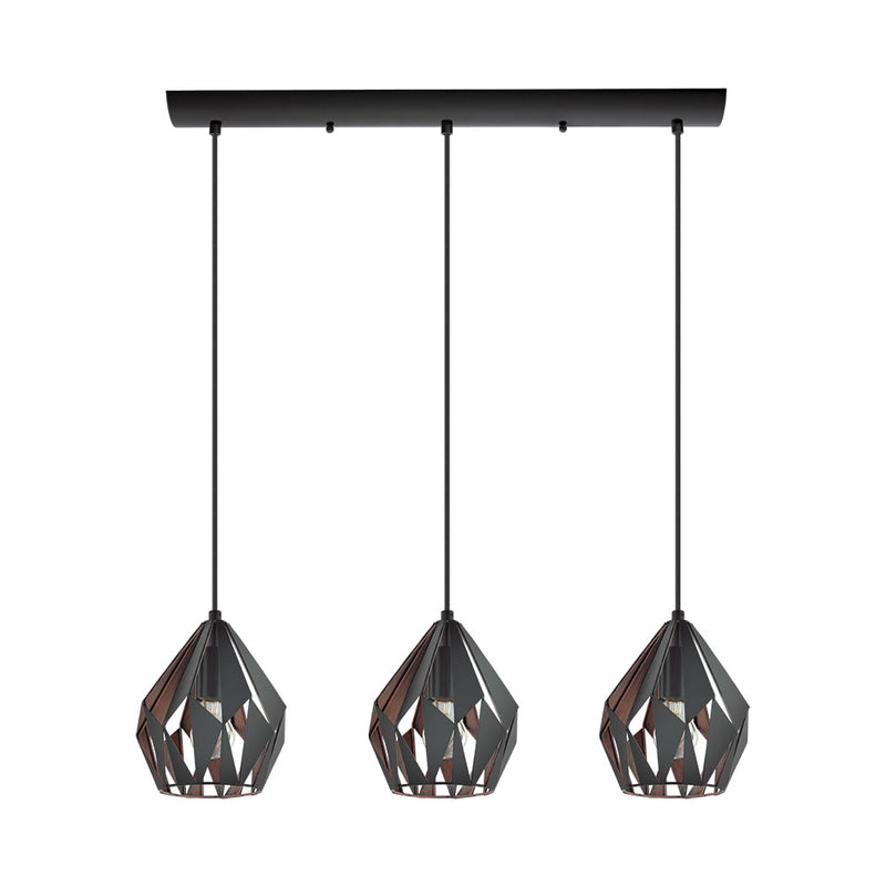 Eglo USA 202036A Carlton 3 Three Light Pendant Matte Black & Copper Main Image.jpg
