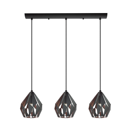 Eglo USA 202036A Carlton 3 Three Light Pendant Matte Black & Copper Main Image.jpg