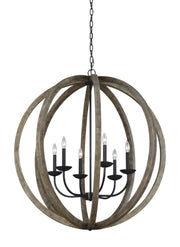 Visual Comfort Studio F3186/6WOW/AF Allier Six Light Pendant, Weathered Oak Wood / Antique Forged Iron Alternate Image.jpg