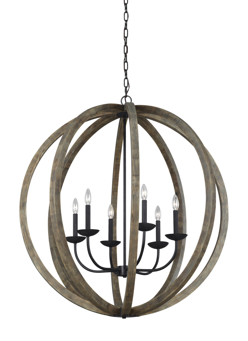 Visual Comfort Studio F3186/6WOW/AF Allier Six Light Pendant, Weathered Oak Wood / Antique Forged Iron Alternate Image.jpg