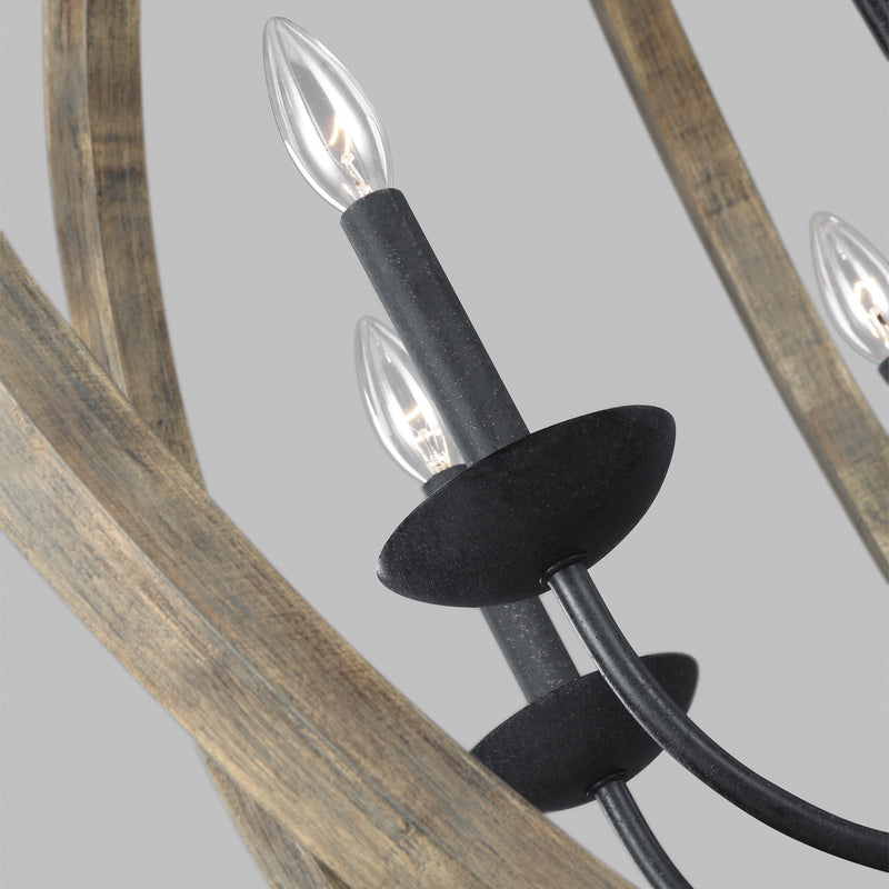 Visual Comfort Studio F3186/6WOW/AF Allier Six Light Pendant, Weathered Oak Wood / Antique Forged Iron Alternate Image 3.jpg