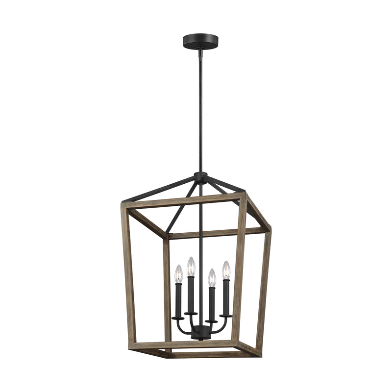 Visual Comfort Studio F3191/4WOW/AF Gannet Four Light Chandelier, Weathered Oak Wood / Antique Forged Iron Main Image.jpg