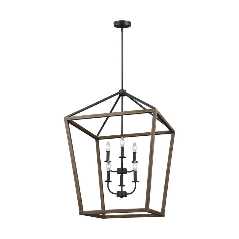 Visual Comfort Studio F3192/6WOW/AF Gannet Six Light Chandelier, Weathered Oak Wood / Antique Forged Iron Main Image.jpg