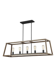 Visual Comfort Studio F3193/5WOW/AF Gannet Five Light Linear Chandelier, Weathered Oak Wood / Antique Forged Iron Alternate Image.jpg