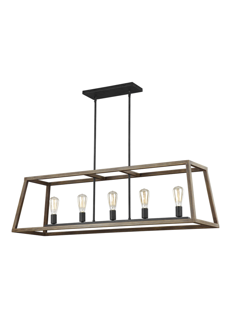 Visual Comfort Studio F3193/5WOW/AF Gannet Five Light Linear Chandelier, Weathered Oak Wood / Antique Forged Iron Alternate Image.jpg