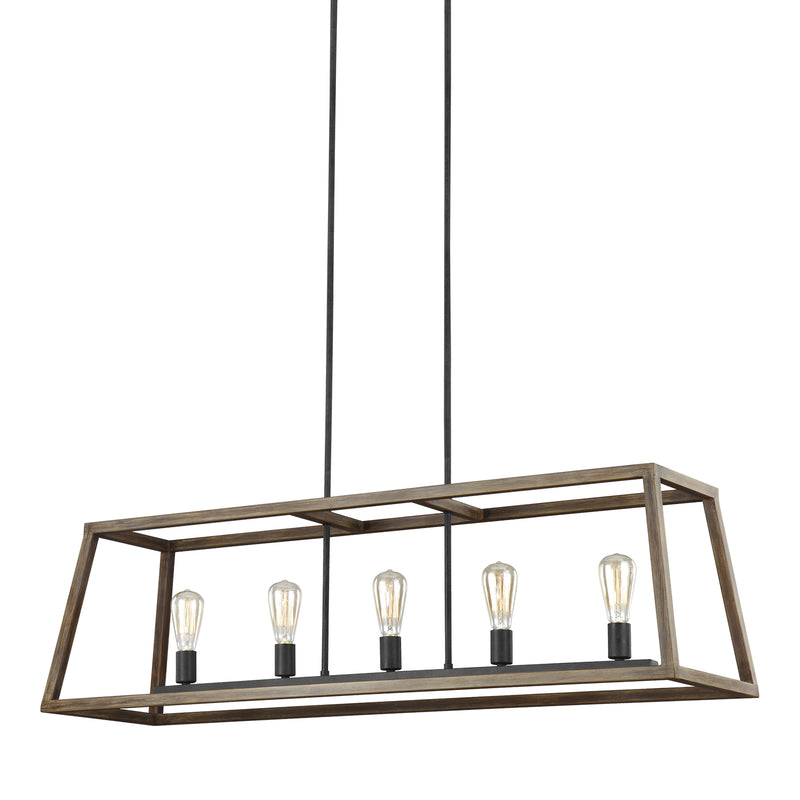 Visual Comfort Studio F3193/5WOW/AF Gannet Five Light Linear Chandelier, Weathered Oak Wood / Antique Forged Iron Alternate Image 2.jpg