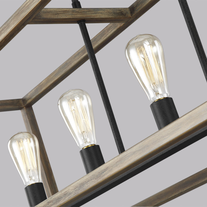 Visual Comfort Studio F3193/5WOW/AF Gannet Five Light Linear Chandelier, Weathered Oak Wood / Antique Forged Iron Alternate Image.jpg
