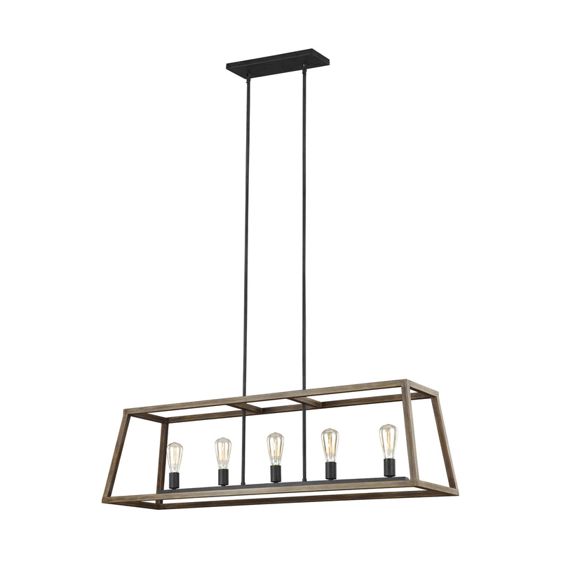 Visual Comfort Studio F3193/5WOW/AF Gannet Five Light Linear Chandelier, Weathered Oak Wood / Antique Forged Iron Main Image.jpg