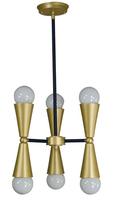 Framburg 3033 SB/MBLACK Equinox Six Light Chandelier, Satin Brass with Matte Black Accents Main Image.jpg