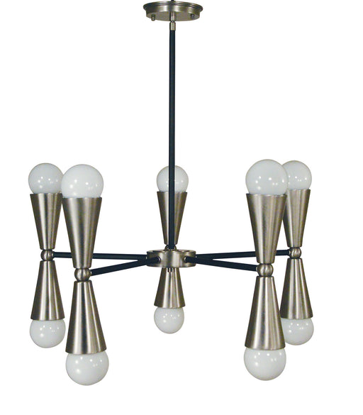 Framburg 3035 BN/MBLACK Equinox Ten Light Chandelier, Brushed Nickel with Matte Black Accents Main Image.jpg