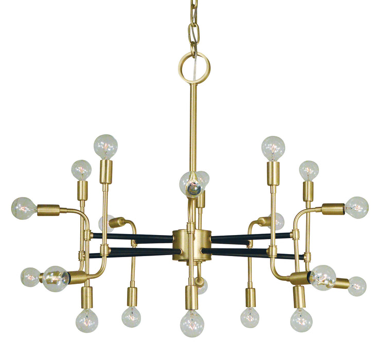 Framburg 3050 SB/MBLACK Fusion 20 Light Foyer Chandelier, Satin Brass with Matte Black Accents Main Image.jpg