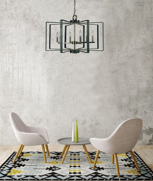 Framburg 3055 PN/MBLACK Camille Six Light Chandelier, Polished Nickel with Matte Black Accents Alternate Image.jpg
