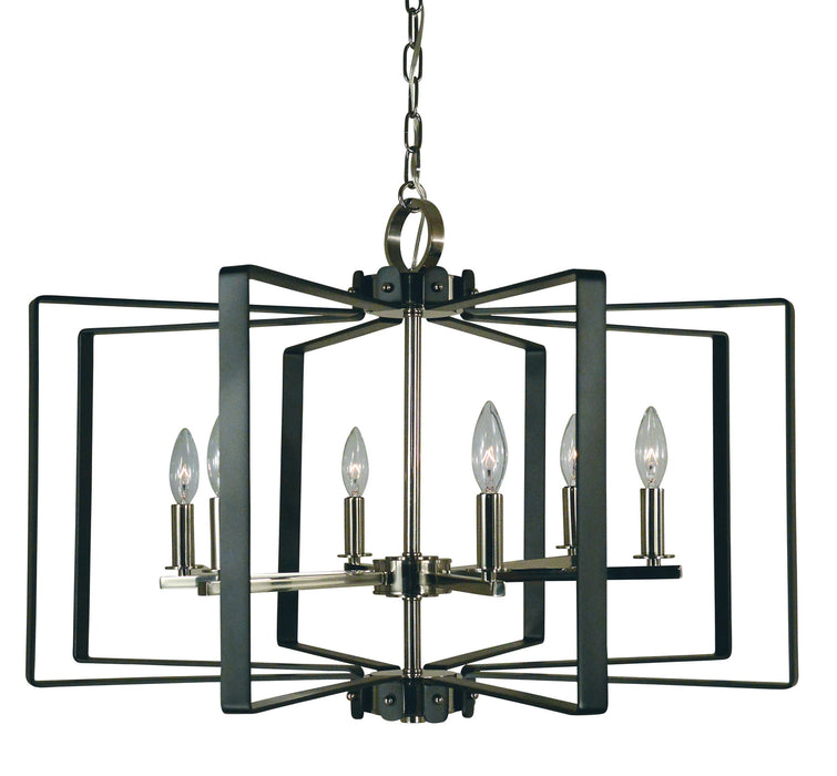 Framburg 3055 PN/MBLACK Camille Six Light Chandelier, Polished Nickel with Matte Black Accents Main Image.jpg