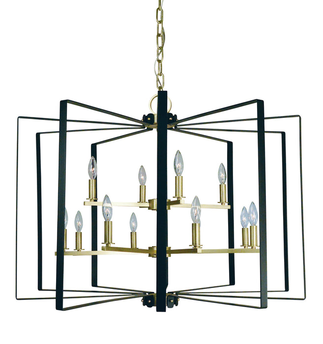 Framburg 3058 SB/MBLACK Camille 12 Light Foyer Chandelier, Satin Brass with Matte Black Accents Main Image.jpg